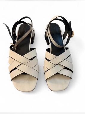 Tory Burch Woven Strap Ankle-Sling Sandals in Cream